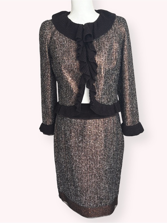 Magaschoni Other - Magaschoni Metallic Tweed 2-Pc Skirt Suit Size 8 Gold Copper Sequin Trim